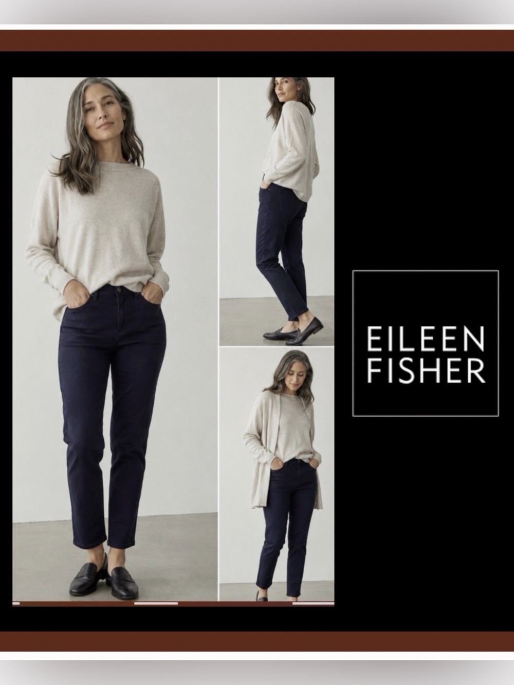 EILEEN FISHER Navy Cropped Slim Ankle Jeans